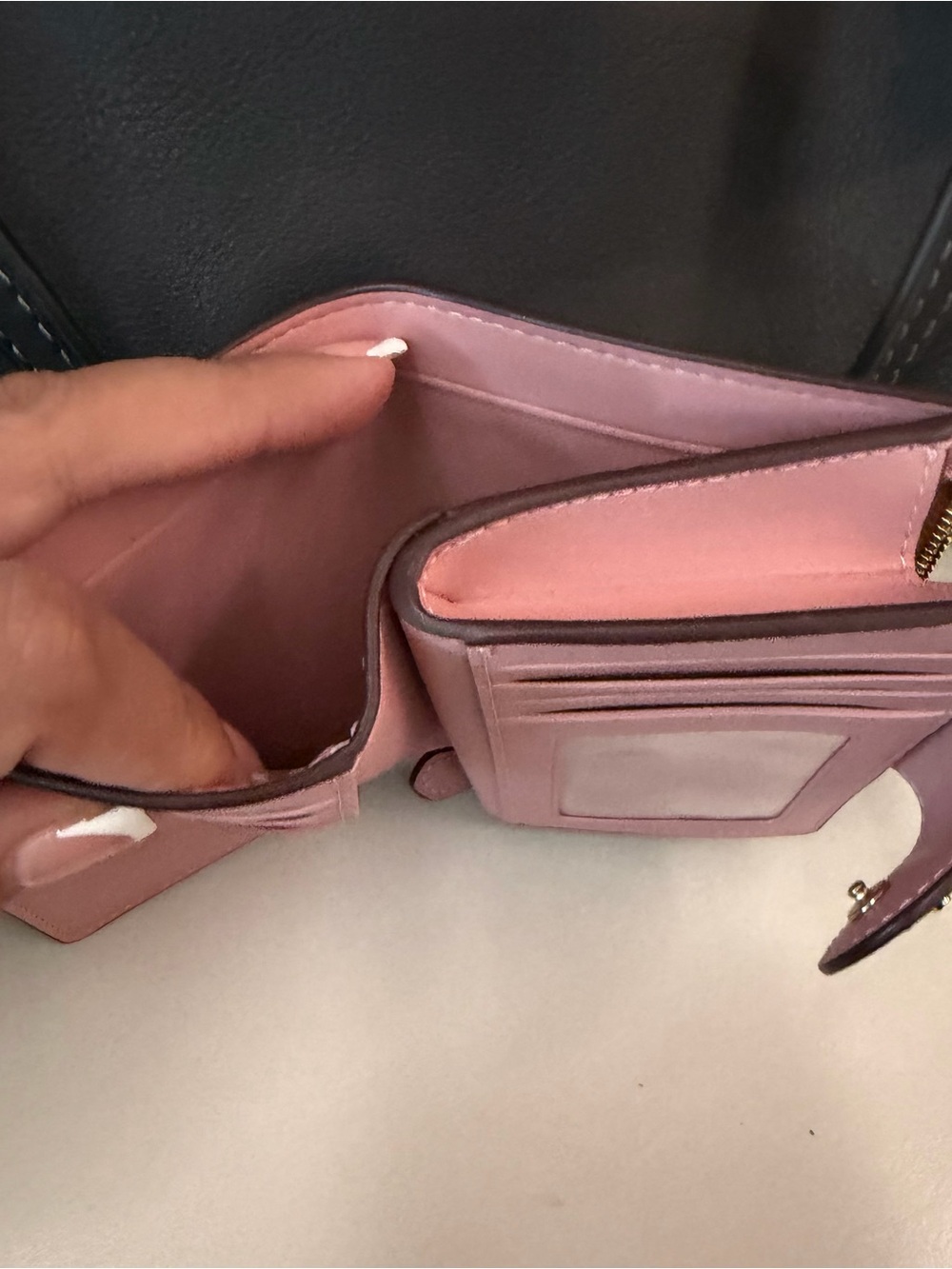 Coach Brown Signature Canvas Wallet with Pink Snap Tab - Picture 9 of 9